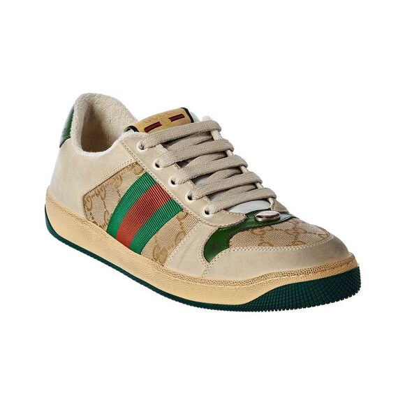 Gucci Screener Leather & Suede-Trim Sneaker, Beige - Picture 1 of 5